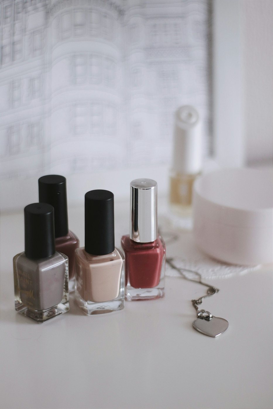 Illustrative nail polish bottles