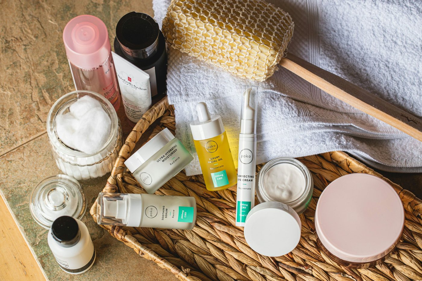 Illustrative assortment of skincare containers